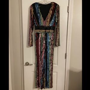 Pop the Champagne Pocketed Sequin Jumpsuit - Small